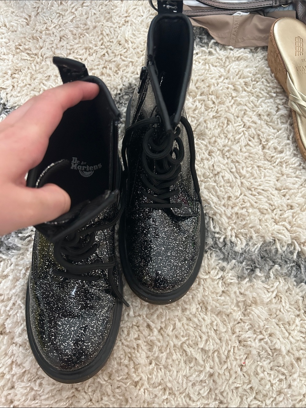 Dr. Martens Black Glitter Lace-Up Platform Boots
